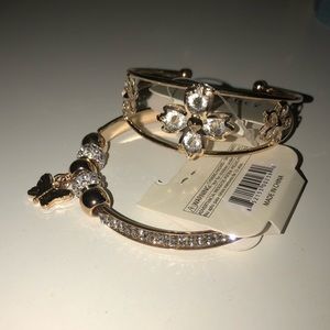 golden bracelet bangles with silver rhinestones